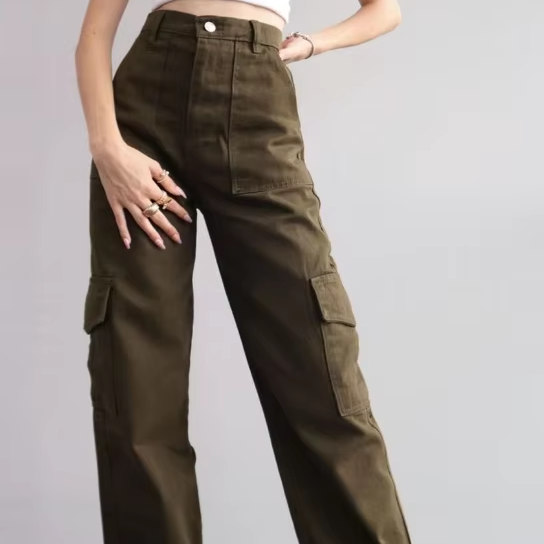 New Design Retro Cargo Pants for Women Breathable Summer Straight Leg Trousers High Quality Casual Long Pants