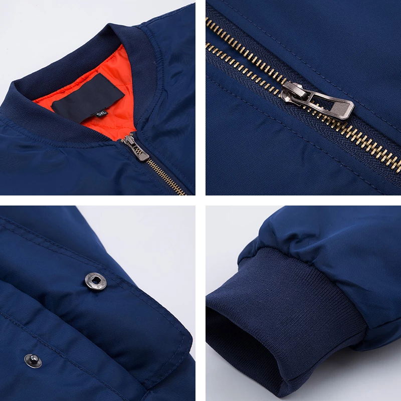 Winter Navy Blue Women Men Unisex Plain 100% Polyester Custom logo Bomber Jacket