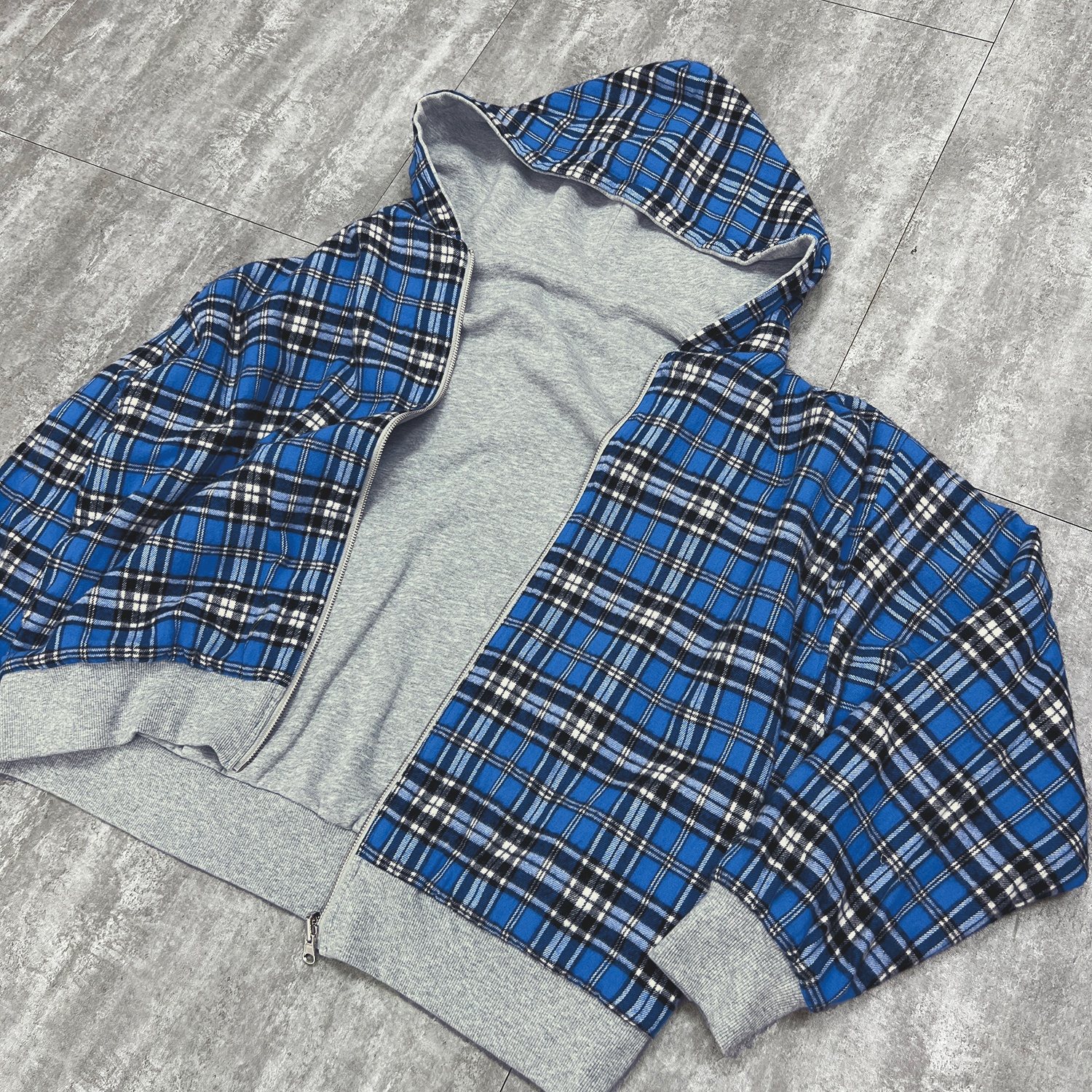 YITE Men's Reversible Retro Checkered Zipper Cropped Oversized Hoodies Custom Logo Heavyweight Men Boxy Zip up 450gsm Hoodie