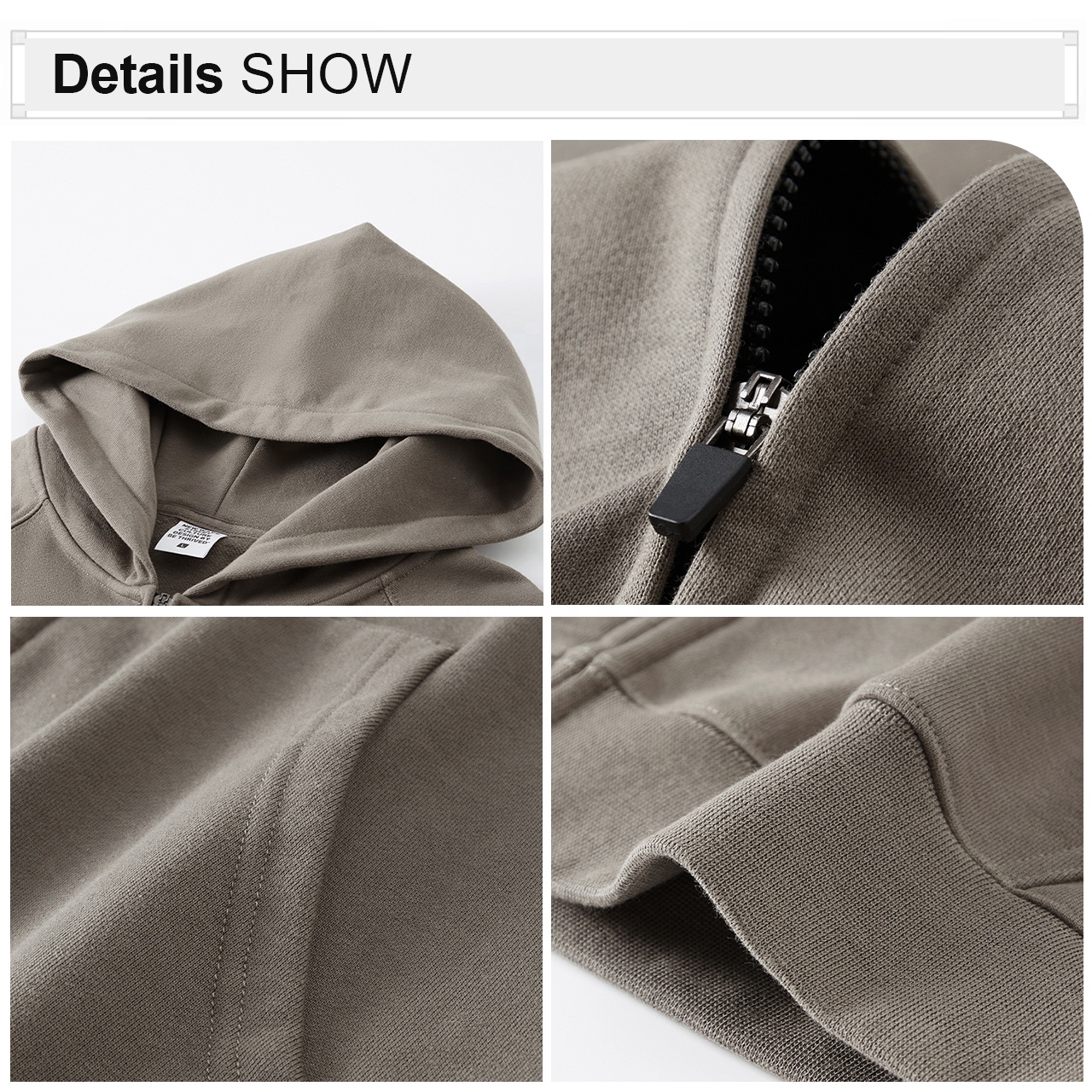 High Quality 445gsm Thick Heavyweight Polyester Cotton Mens Oversized Drop Shoulder Blank Zip up Hoodies