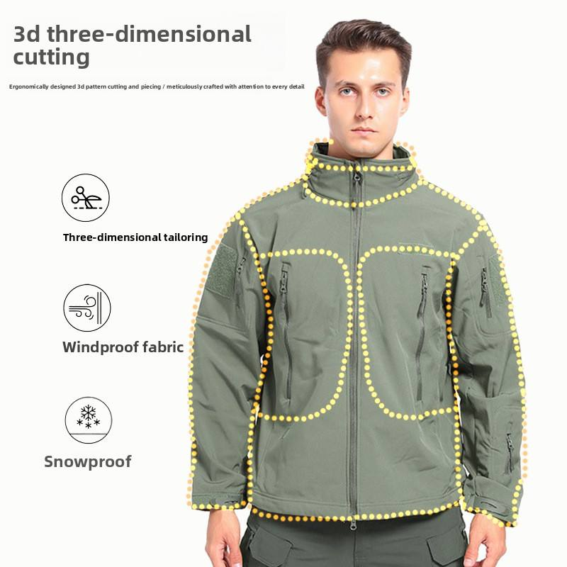 Waterproof Fleece-Lined Tactical Bomber Jacket for Men, Winter Camouflage Hooded Softshell Outdoor Coat