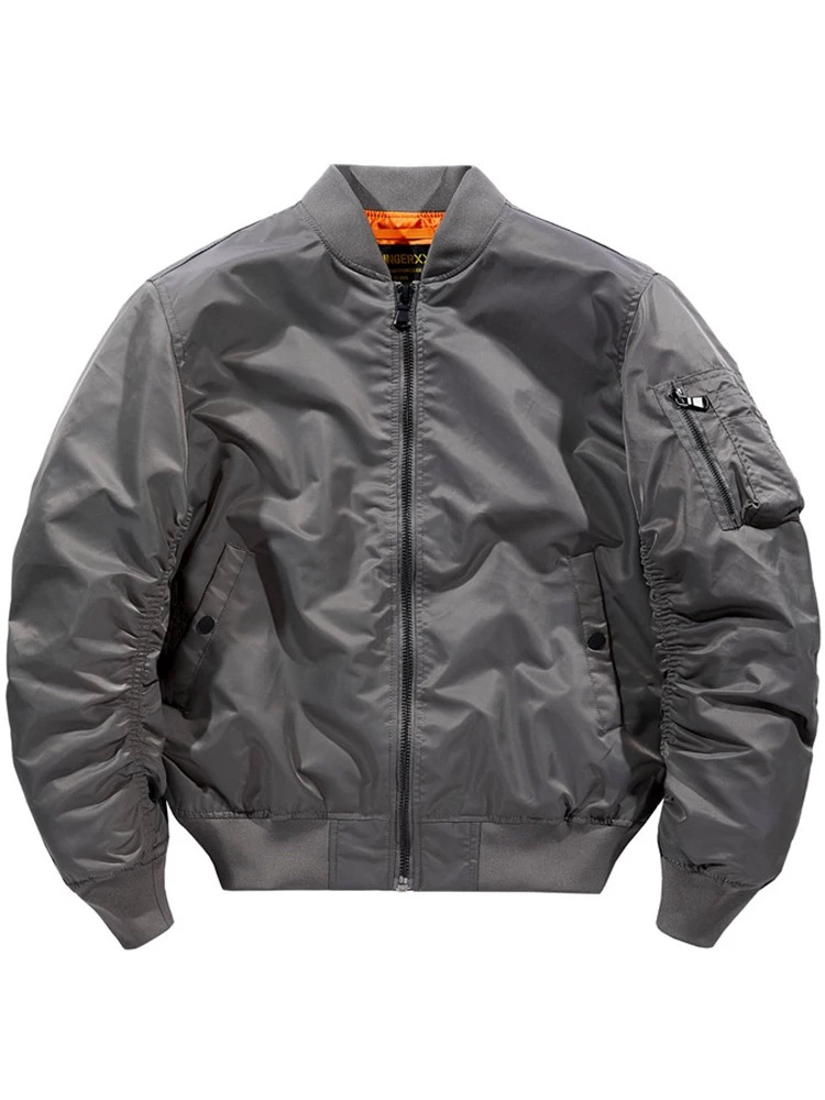 Wholesale Custom Front Embossed Men's Winter Bomber Jacket Baseball Zipper Plain Dyed Breathable Windproof Eco-Friendly Plus