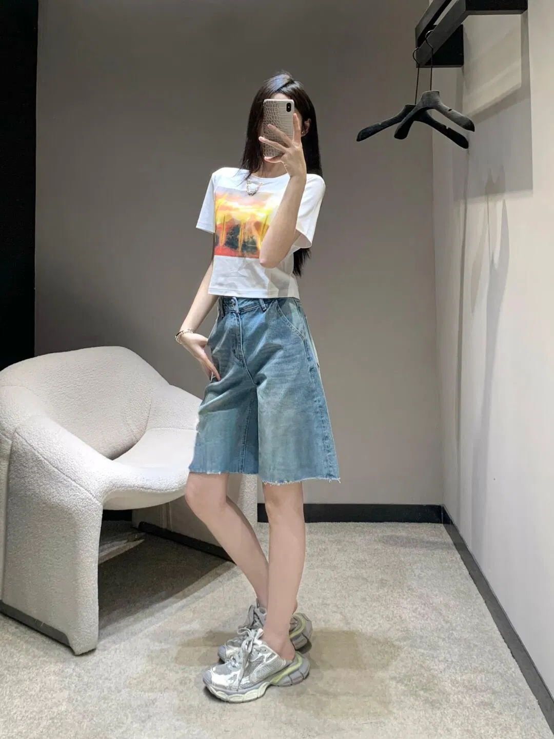 Early Spring New Arrival: Logo Embroidered High-Waisted Slimming Denim Shorts, 1: 1 Replica, Fashionable, Trendy, High-End, Factory Direct Sale