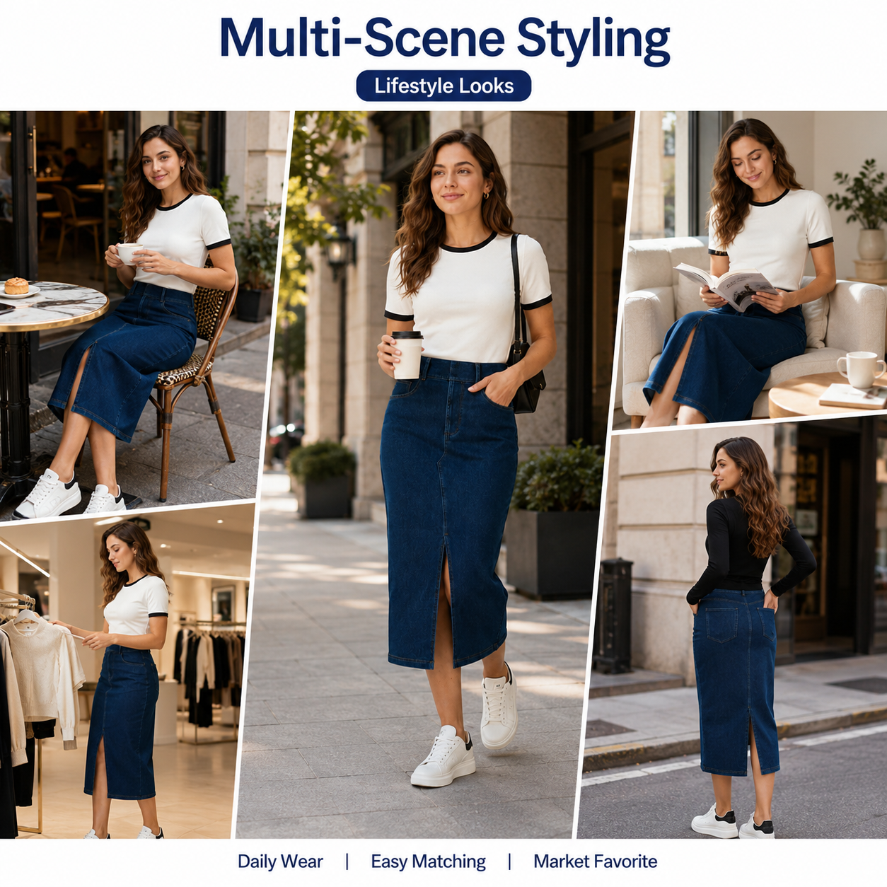 High Waist Slit Denim Skirt Women Summer Midi Length Slim Fit A Line Hip Hugging Skirts