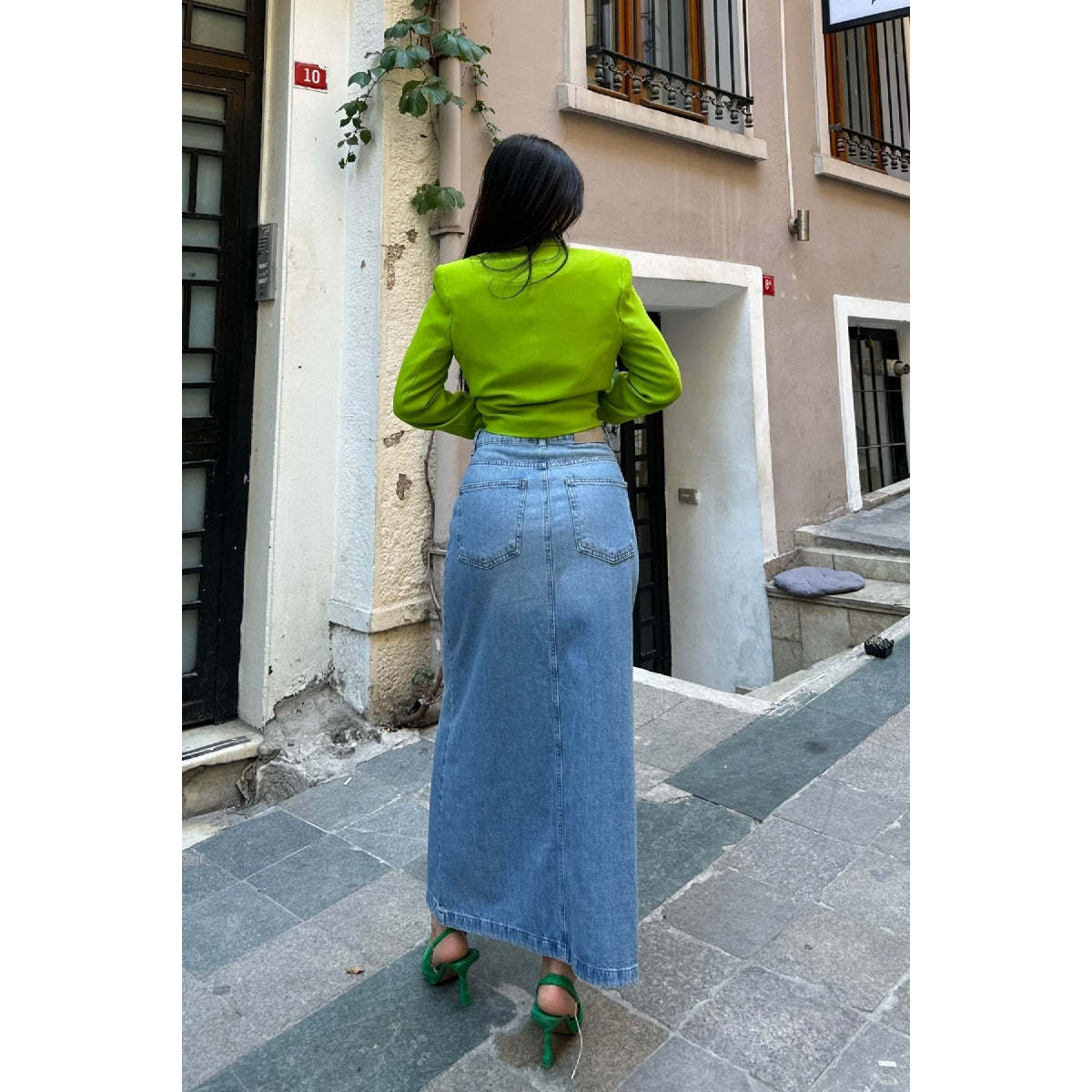 XLove Jeans Long Straight Silhouette 100% Cotton Simple Denim Skirt