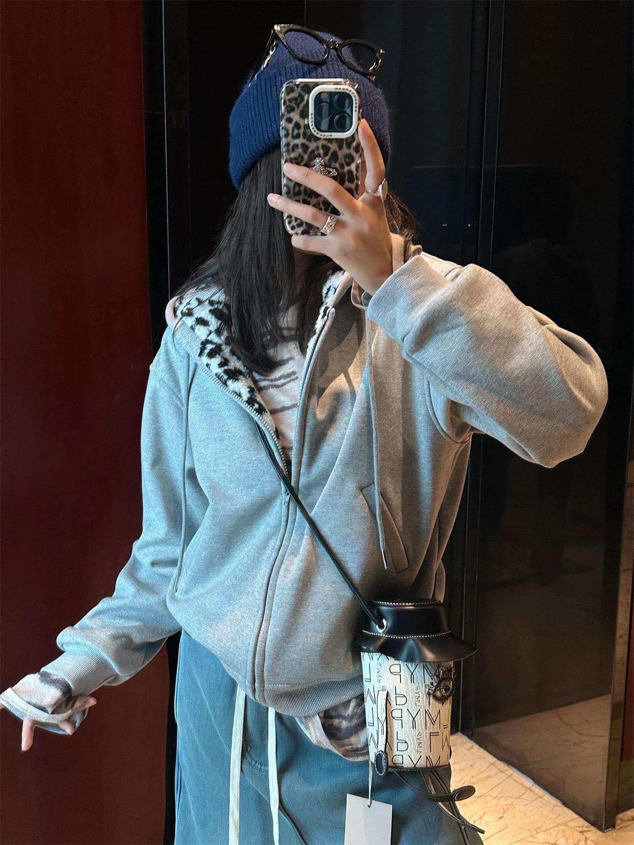 Custom Zip up Heavyweight Zip up French Terry Leopard Cheetah Graphic Printed Double Layer Reversable Hoodie