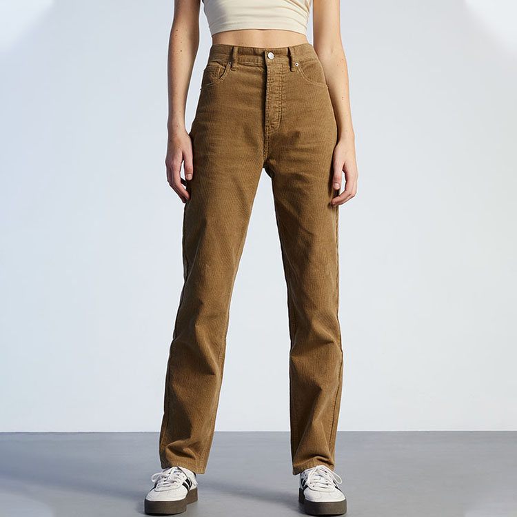 Women New Brown Fleece Corduroy Korean Style Straight Cargo Trousers High Waist Streetwear Pants for Women
