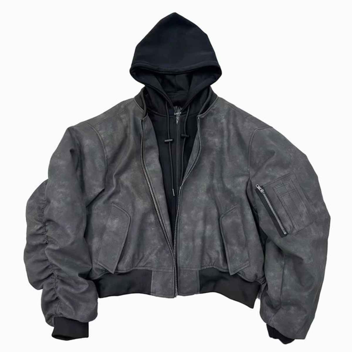 Mens Hooded Bomber Jacket Vintage Coat Unisex Jacket Varsity Bomber Jersey Washed Hoodie Custom Color &amp; Style &amp; Fabric &amp; Logo