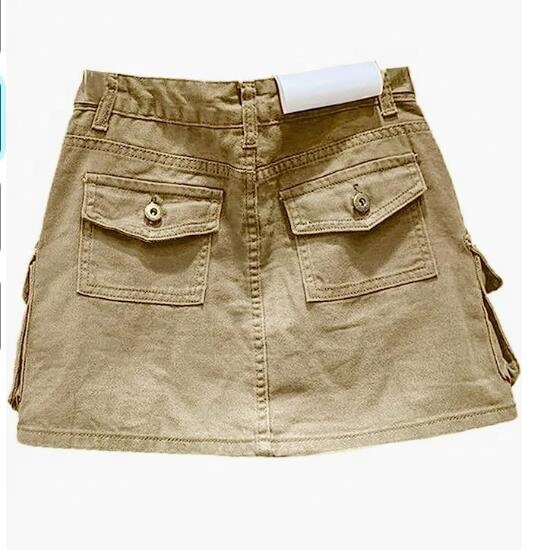 RG-Mini Low Waist Trendy Summer Denim Short Skirt Side Pockets Vintage Women Cargo Skirt