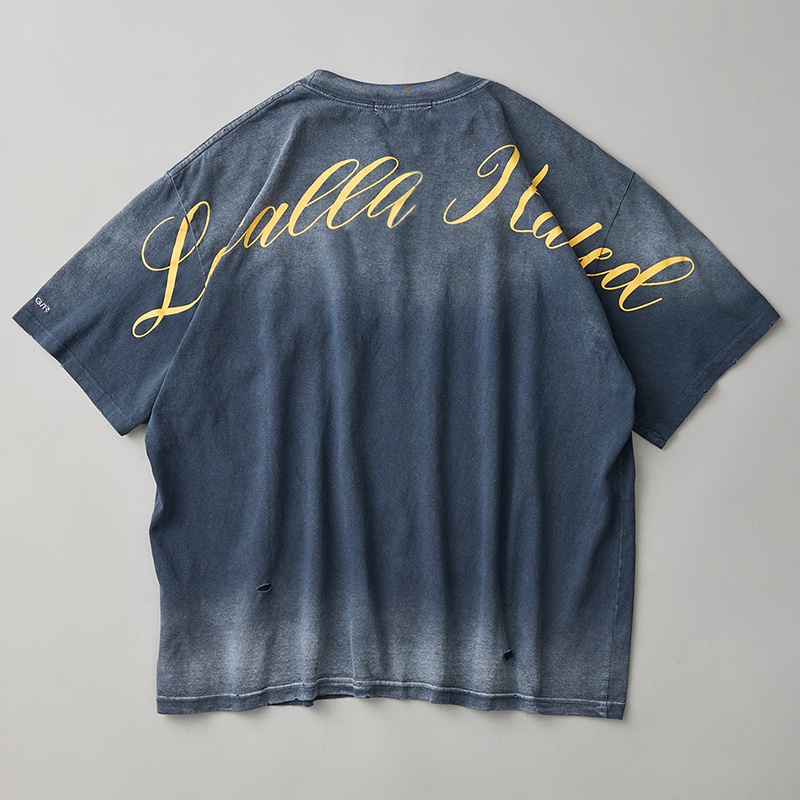 Custom Designer Streetwear Distressed T Shirt Graphic Vintage Acid Wash Ripped T Shirt For Men Tshirt