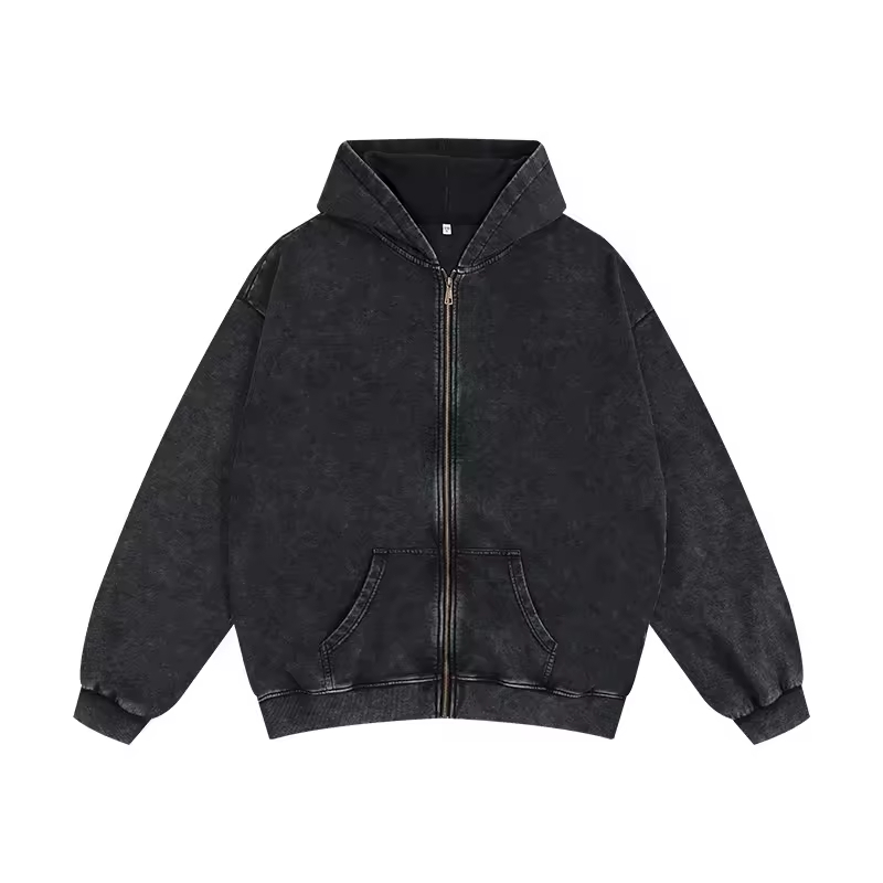 Men Zip up Vintage Washed Heavy Weight French Terry Eco-Friendly Regular Fit Custom Sweatshirt Streetwear Unisex Autumn
