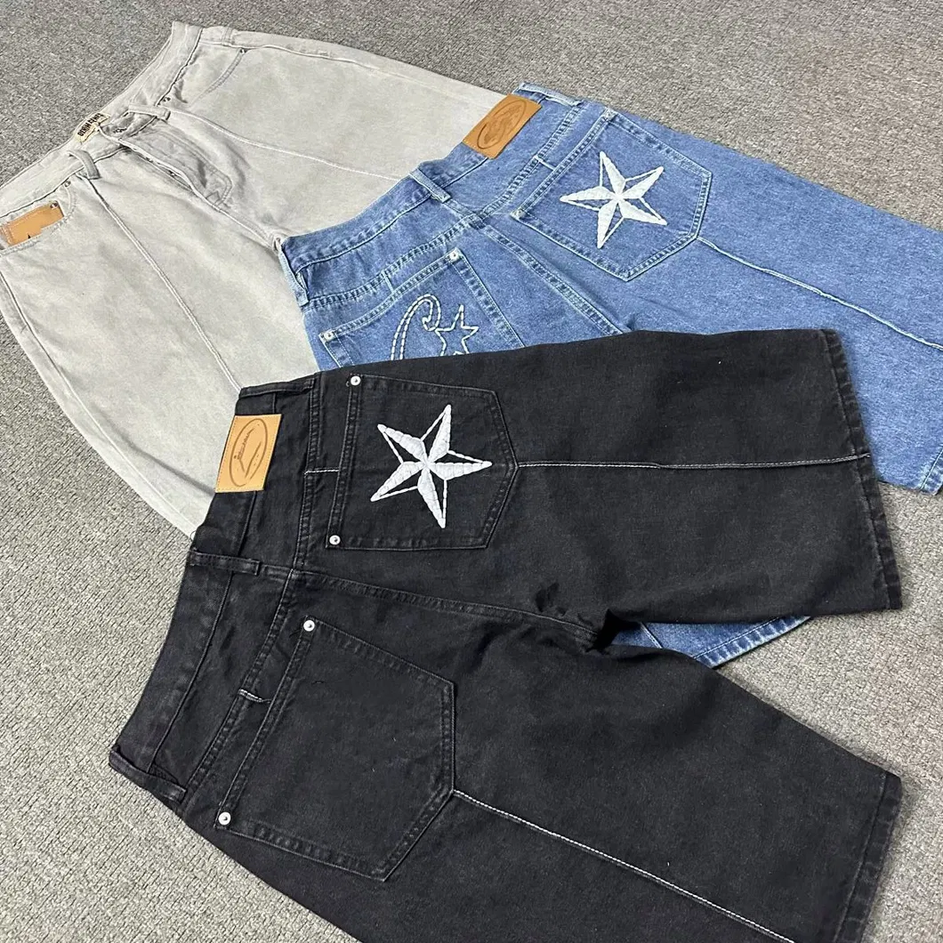 Summer Casual Shorts High Street Retro Distressed Shorts Jeans Star Embroidery Jacket Five-Point Pants Trend Denim
