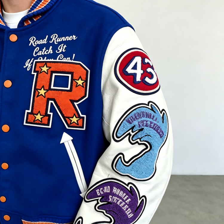Custom Men's Varsity Jacket Wholesale Retro Vintage Leather Sleeve Letter Embroidered Bomber Jacket Custom Varsity Jacket