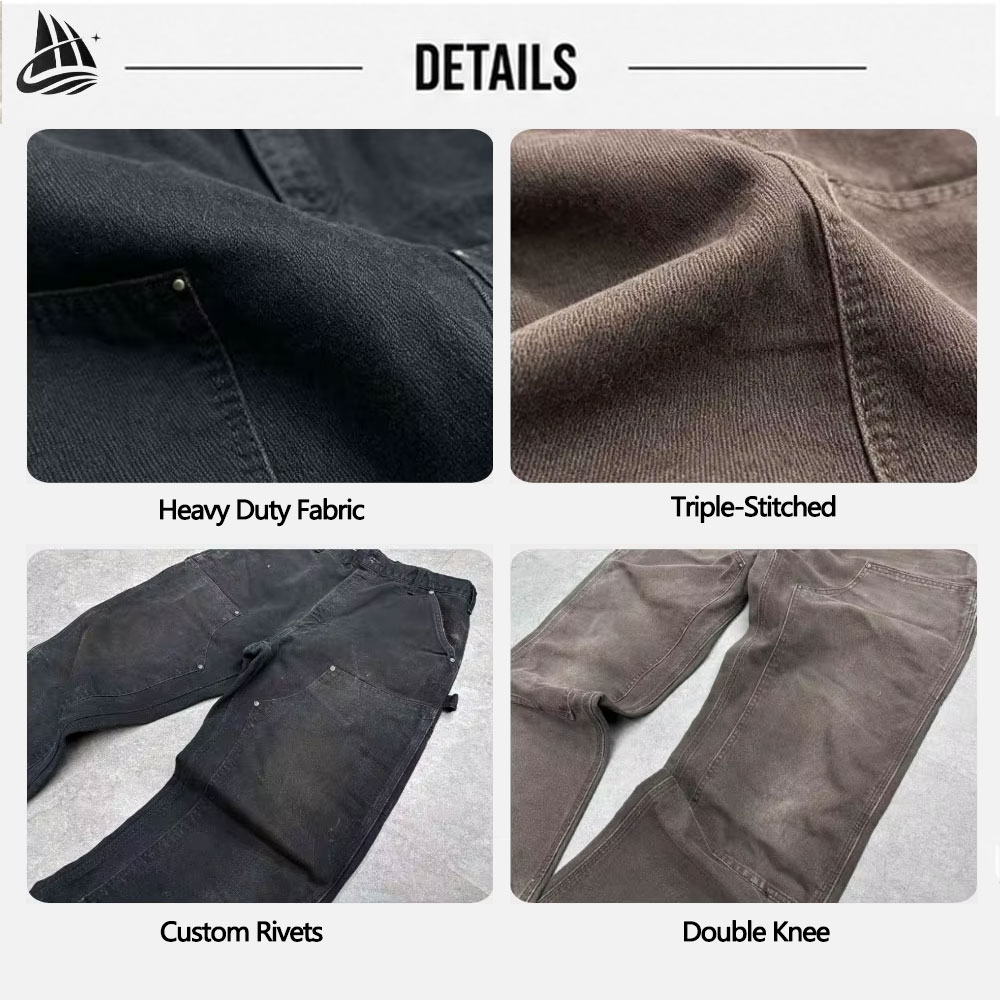 Custom Denim Factory Heavy Duck Canvas Double Knee Front Carpenter Pants Tactical Skate Work Pants Twill Cargo Pants