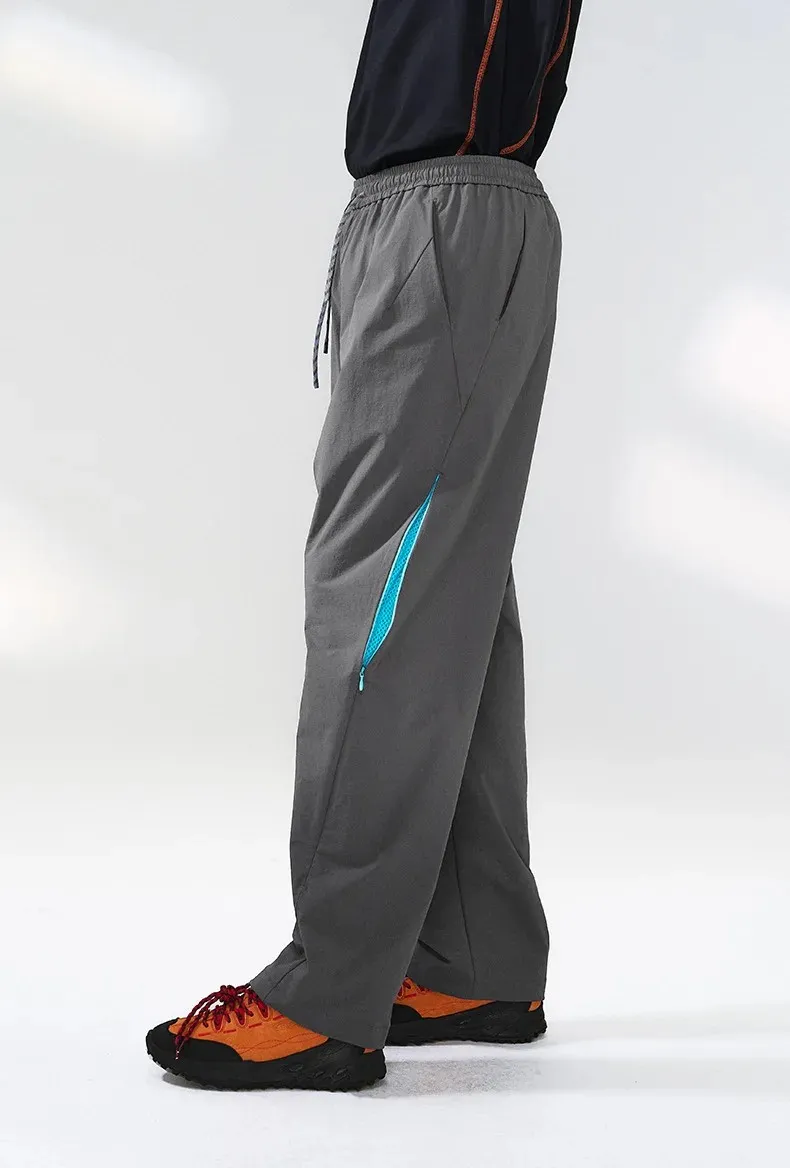 Men's High Straight Leg Nylon Track Pants Breathable Zipper Light Windbreak Hiking Elastic Outdoor Trekking Pants