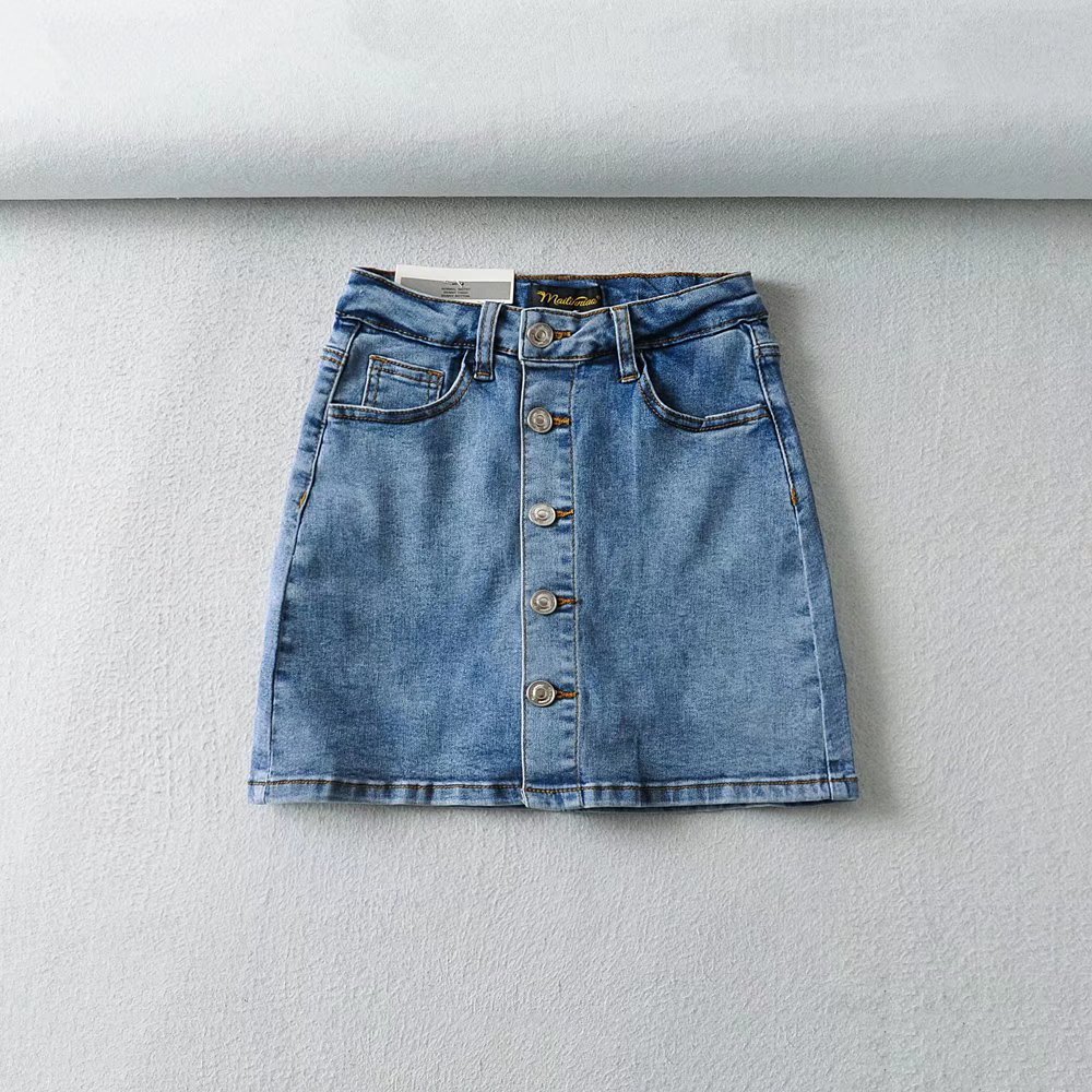 R12761S Women's Spring New European and American High Quality Fashion Single Breasted Slim Denim Short Skirt