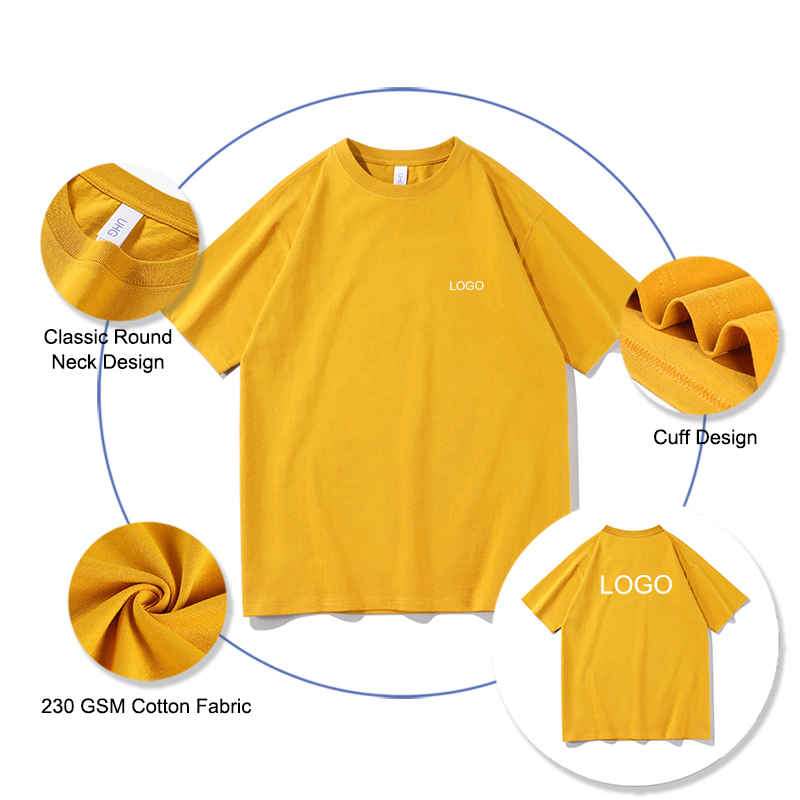 Unisex 230G Cotton Short Sleeve T-Shirts Custom Graphic Plain Crew Neck Uniform Tees Available in Multiple Colors
