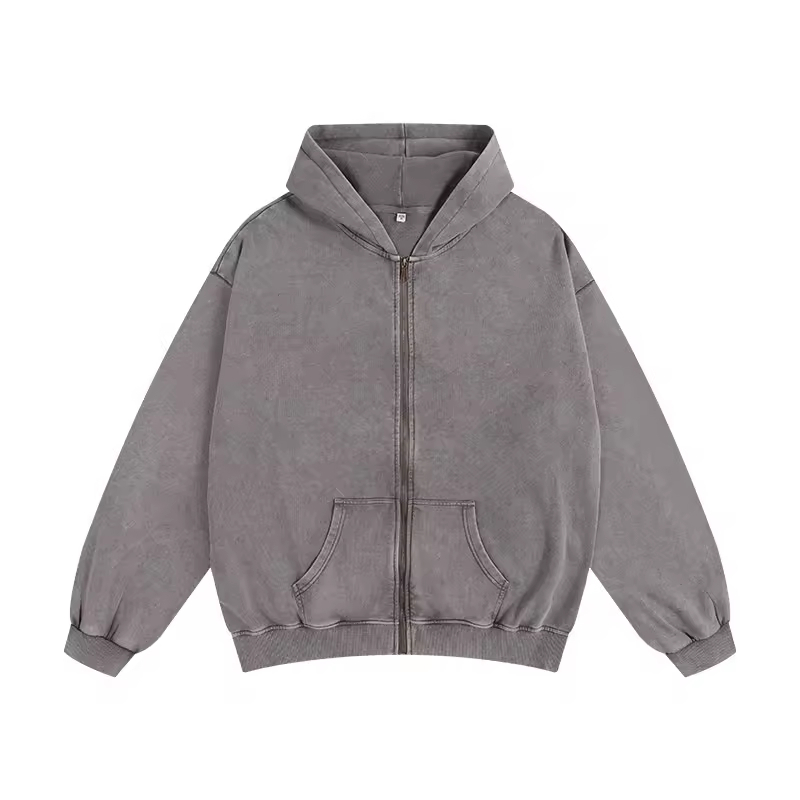 Men Zip up Vintage Washed Heavy Weight French Terry Eco-Friendly Regular Fit Custom Sweatshirt Streetwear Unisex Autumn