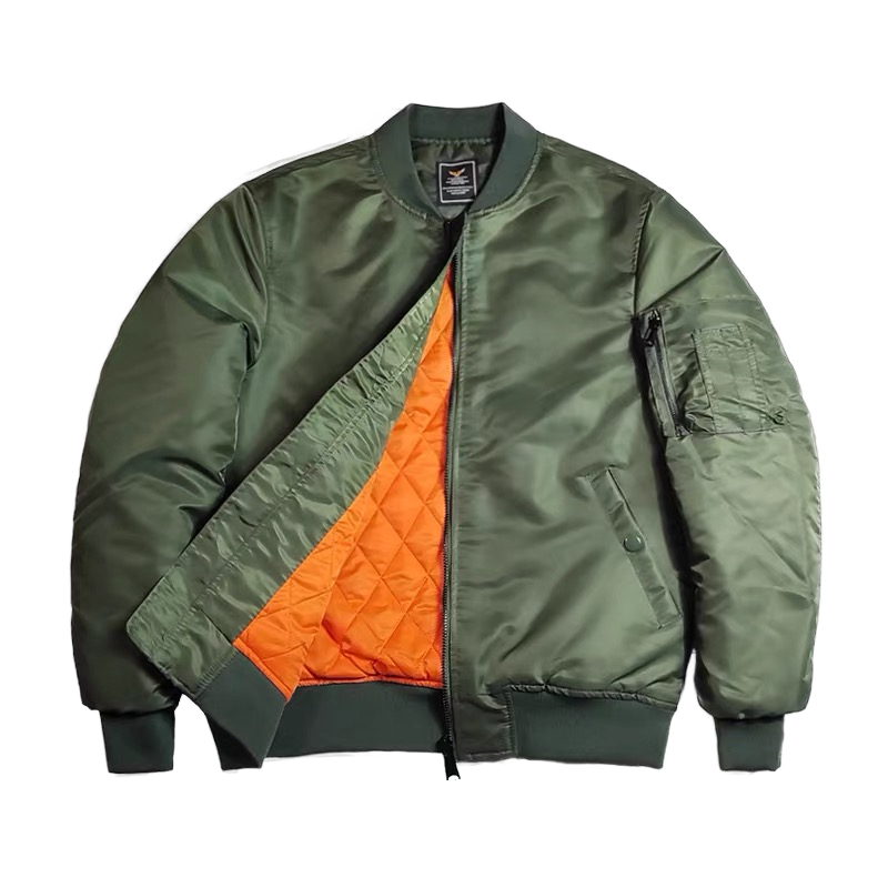 Wholesale Custom Front Embossed Men's Winter Bomber Jacket Baseball Zipper Plain Dyed Breathable Windproof Eco-Friendly Plus