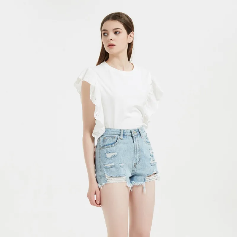 Fashion Ladies Denim Shorts Cotton Women′ S Ripped Denim Jeans Shorts