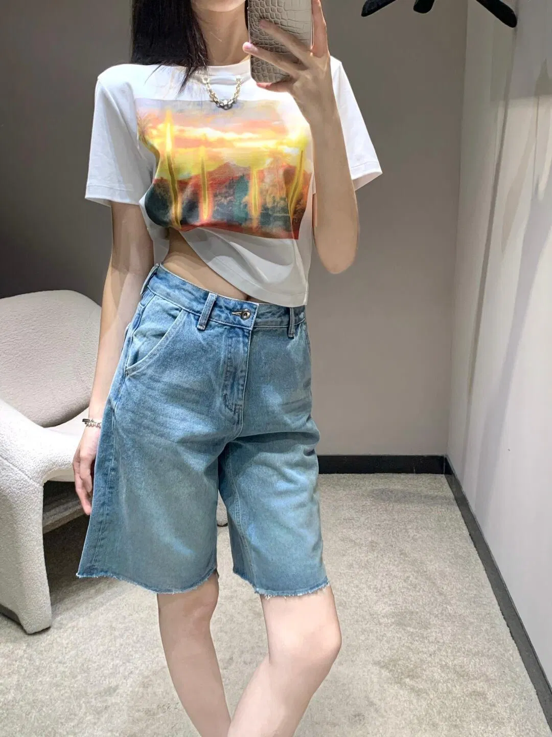 Early Spring New Arrival: Logo Embroidered High-Waisted Slimming Denim Shorts, 1: 1 Replica, Fashionable, Trendy, High-End, Factory Direct Sale