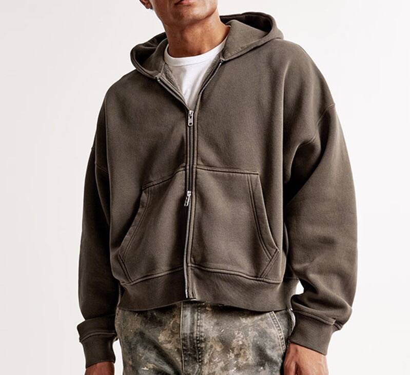 New Custom High Quality Streetwear Blank Heavyweight Oversized 400 Gsm French Terry Cotton Fleece Men Cropped Boxy Zip up Hoodie