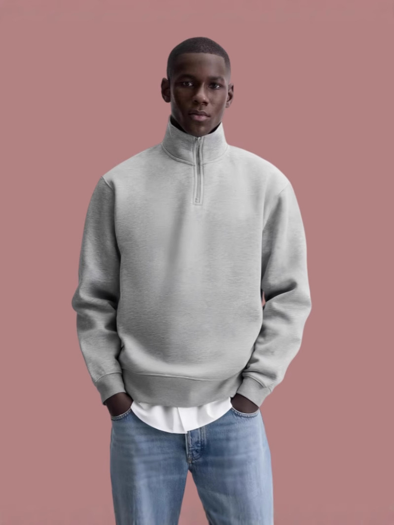 High Quality 500GSM Half Zipper Stand Neck Custom Printing Cotton Mens Sweatshirts