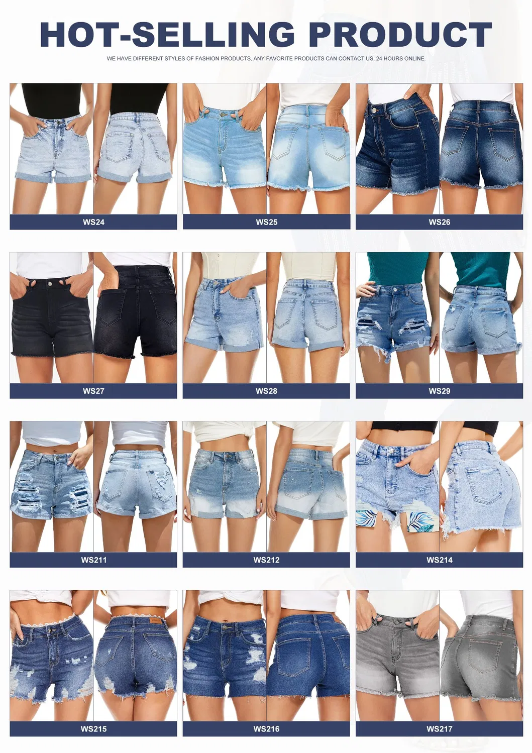 Custom High Waist Butt Lift Destoryed Cotton Blue Washed Home Denim Women Shorts