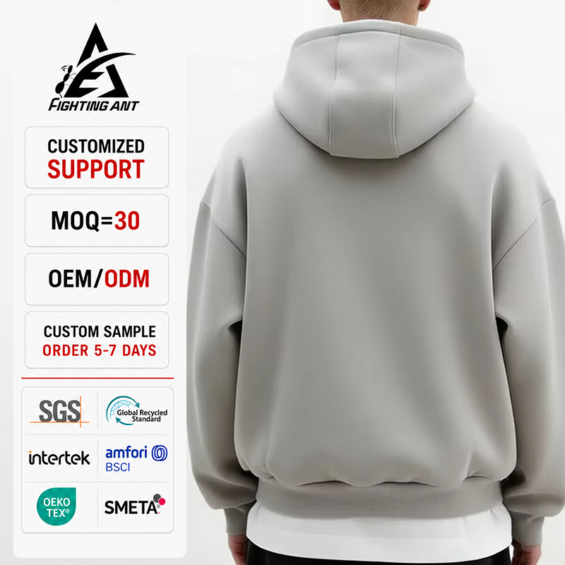Fighting Ant Custom Logo Plain 500GSM Heavyweight Cotton French Terry Double Zipper Boxy Oversized Streetwear Men Hoodie
