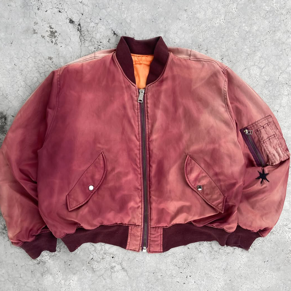 Custom Vintage Cropped Acid Wash Vintage Bomber Jacket Embroidery Man Pilot Flight Coat Men's Nylon Winter Bomber Jacket