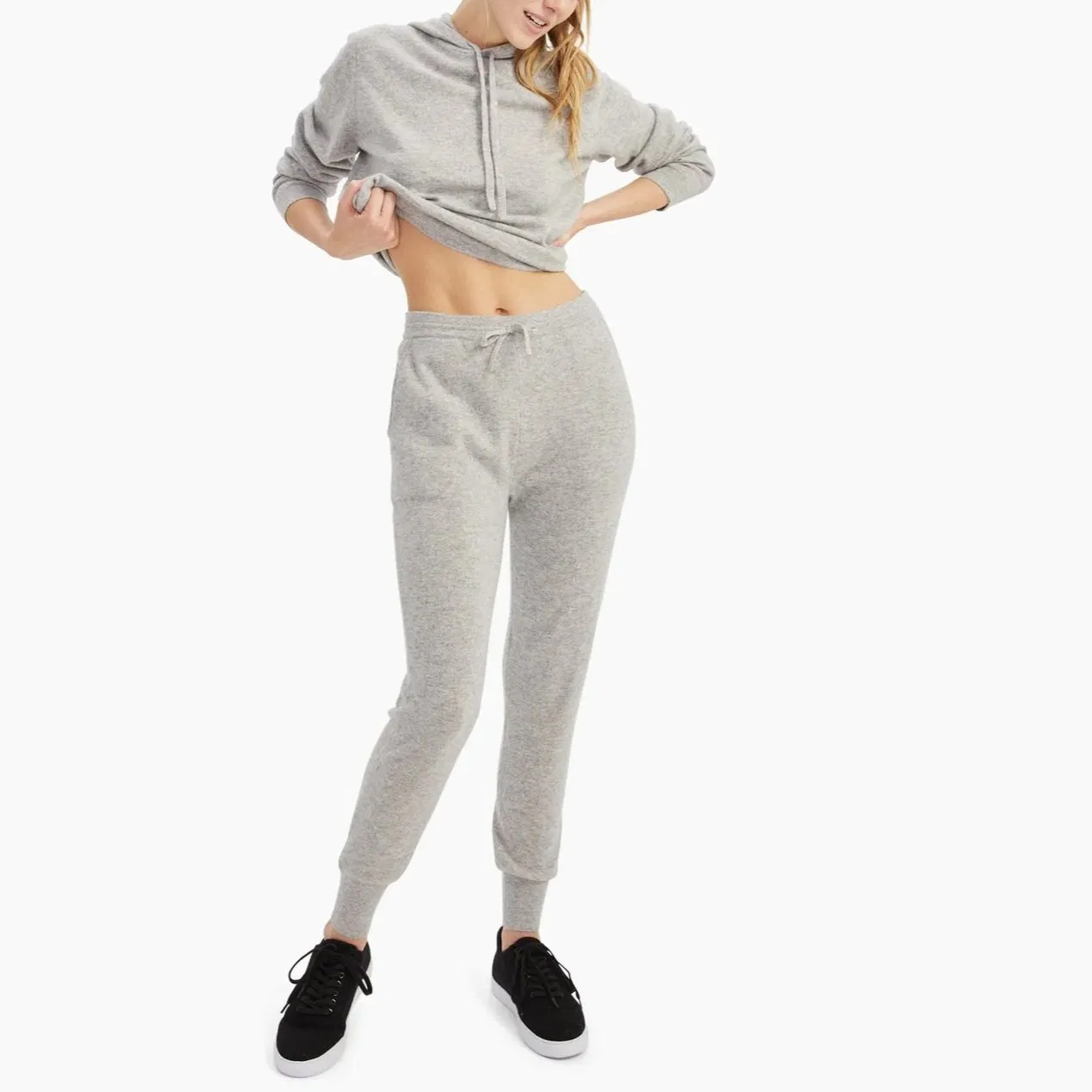 Hot Sale Royal Cashmere Knitted Duty-off Rib Drawstring Jogger Ladies Sweatpants / Track-Pants