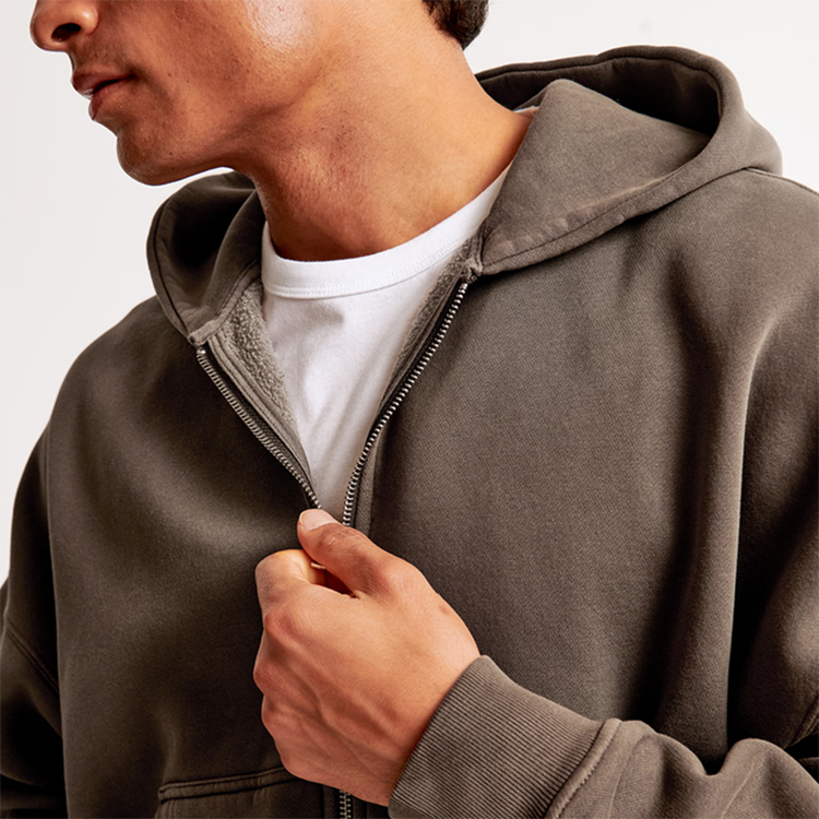 New Custom High Quality Streetwear Blank Heavyweight Oversized 400 Gsm French Terry Cotton Fleece Men Cropped Boxy Zip up Hoodie