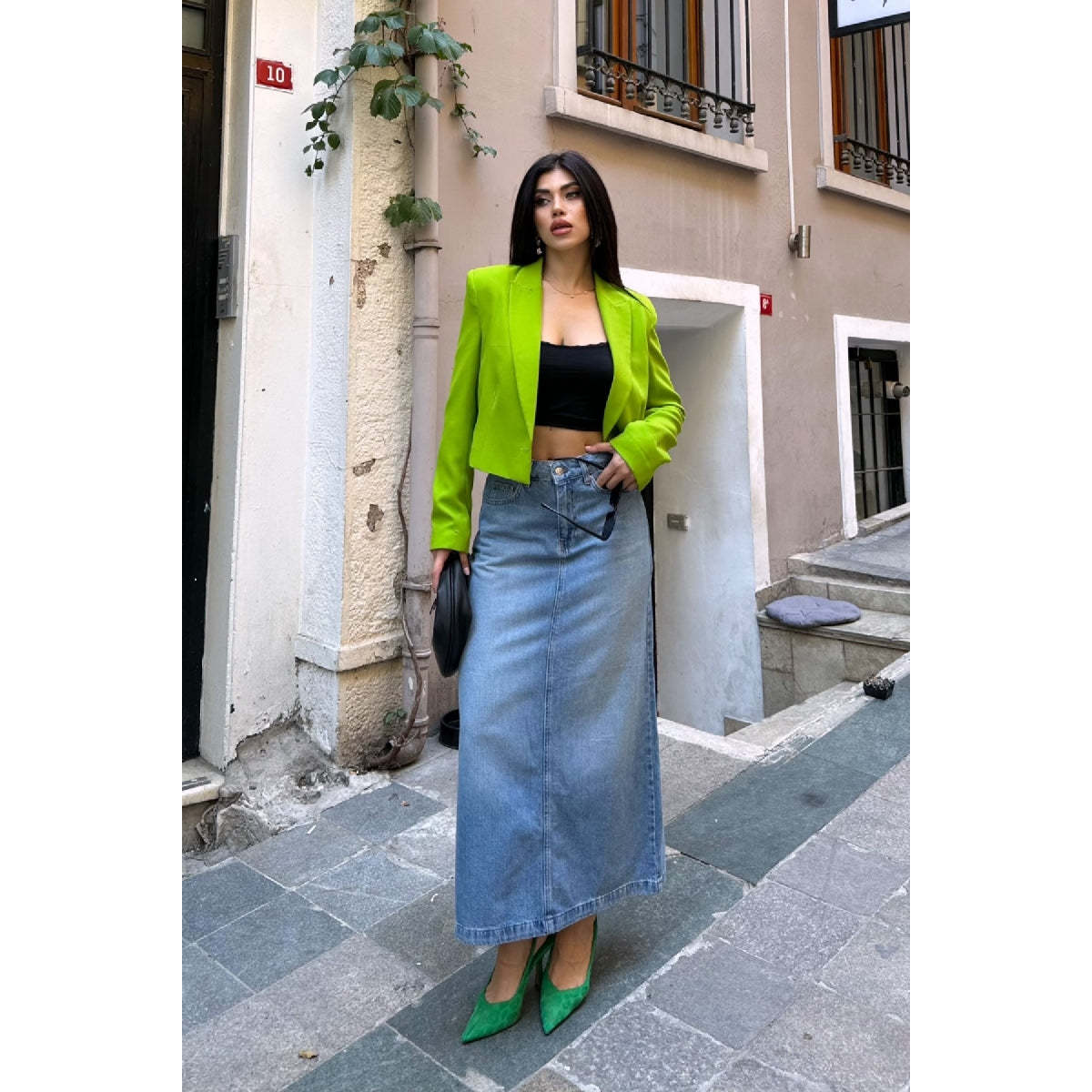 XLove Jeans Long Straight Silhouette 100% Cotton Simple Denim Skirt