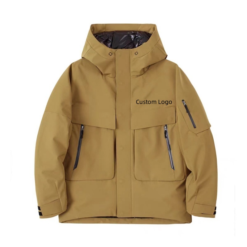 Men's Lightweight Nylon Bomber Jacket Customizable Zipper Hooded down Coat with Plus Size Waterproof Resistant Features