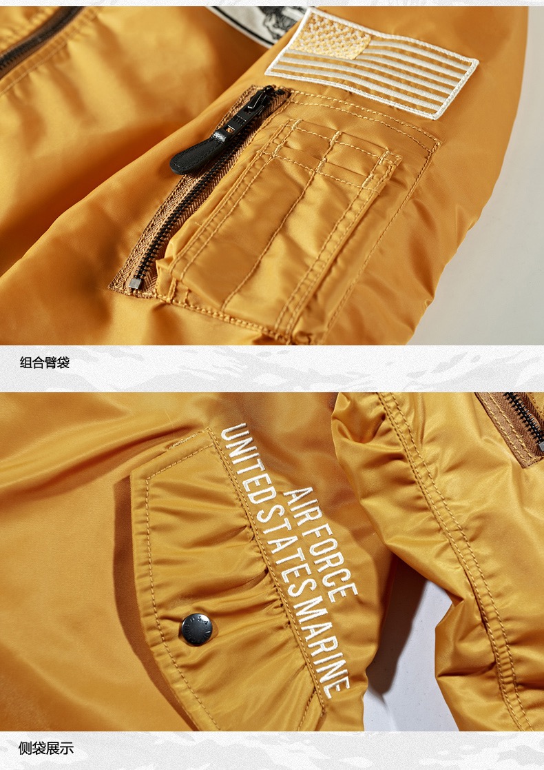 Custom Embroidered logo Patch Yellow Vintage Cropped pilot Flight Jacket Nylon Nasa Bomber Jacket for Men