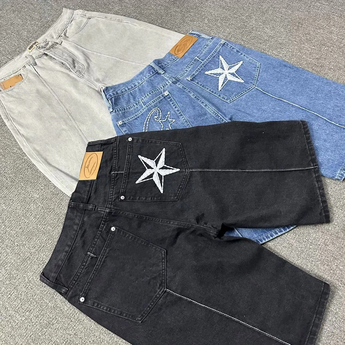 Summer Casual Shorts High Street Retro Distressed Shorts Jeans Star Embroidery Jacket Five-Point Pants Trend Denim