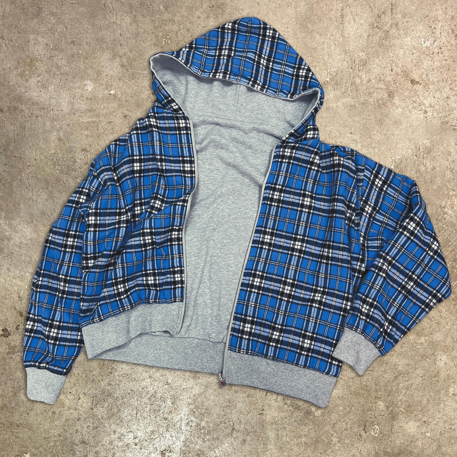 YITE Men's Reversible Retro Checkered Zipper Cropped Oversized Hoodies Custom Logo Heavyweight Men Boxy Zip up 450gsm Hoodie
