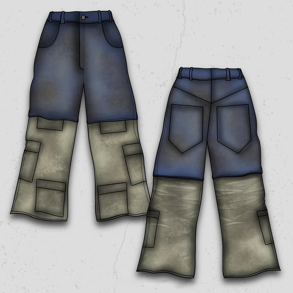 OEM Custom Utility Pocket Color Block Twill Cotton Wide Leg Baggy Vintage Wash Cargo Convertible Pants Men