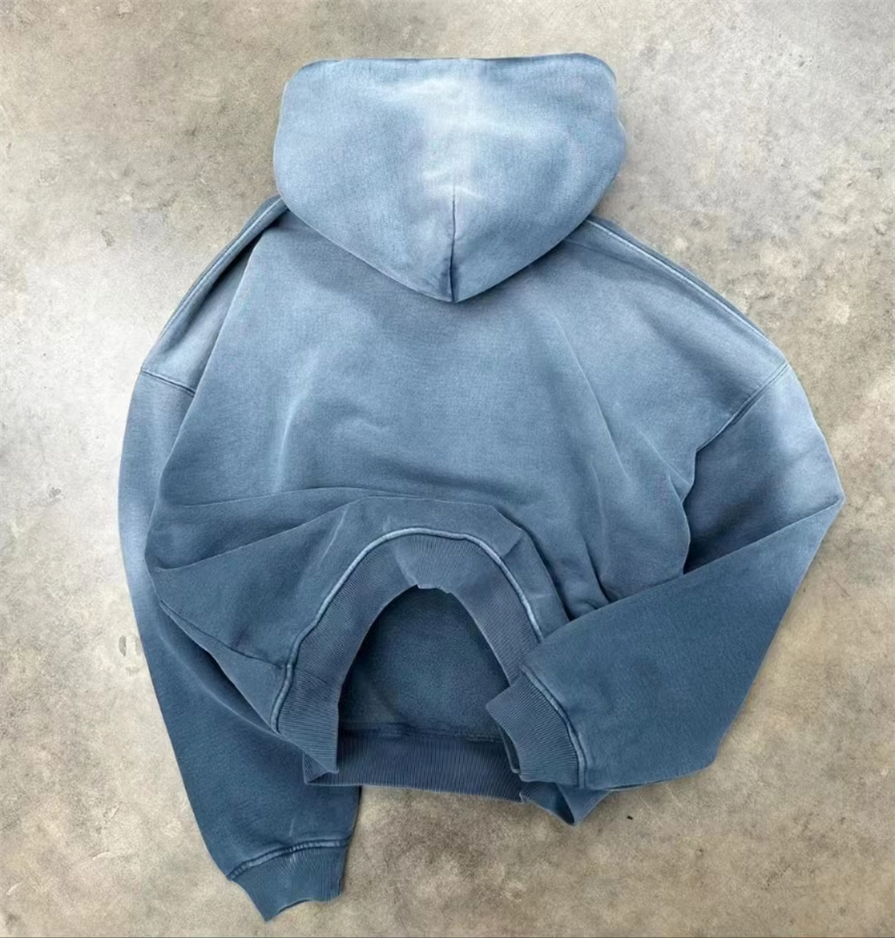 Custom 500 Gsm 100% Cotton French Terry Heavyweight Acid Wash Vintage French Terry Distressed Pink Sun Faded Cropped Hoodie Men
