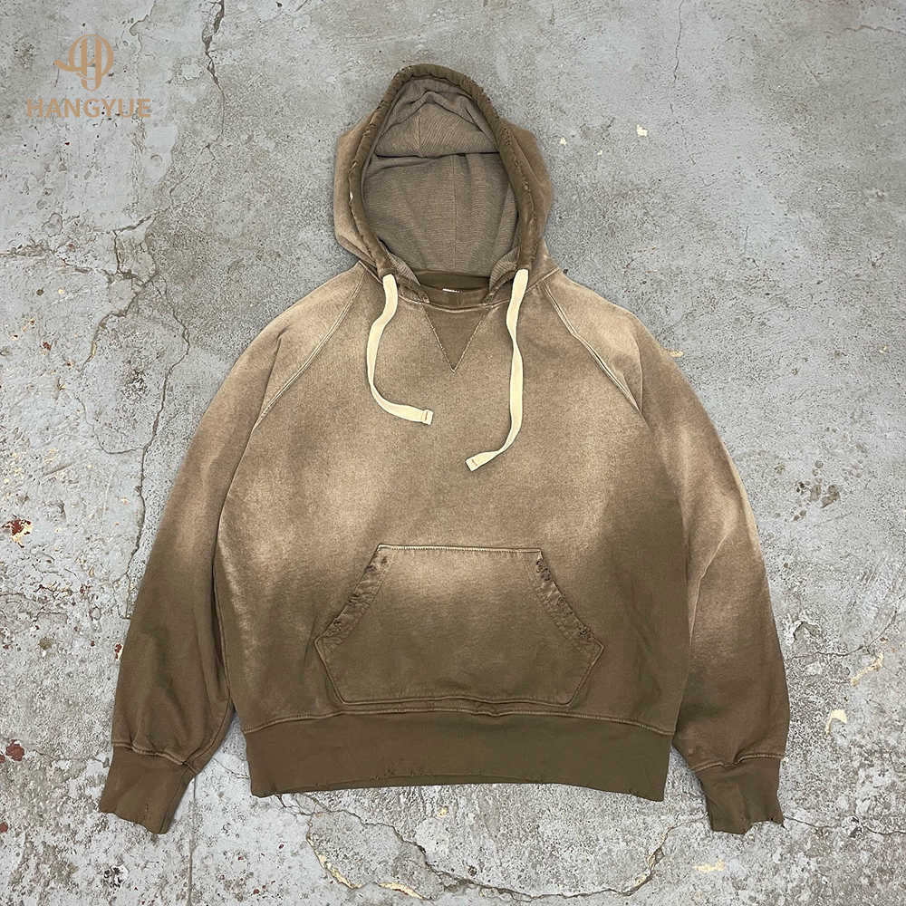 Custom Heavyweight 100% Cotton Acid Washed Oversized Blank Hoodies Men Cropped No Strings Sun Faded Vintage Stone Wash ODM
