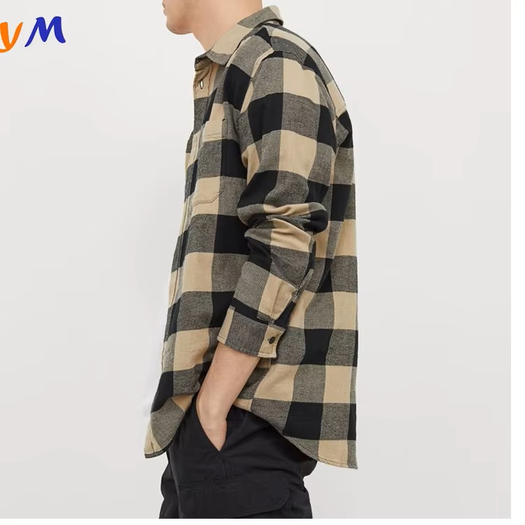Custom Logo Factory Wholesale Comfortable 100% Cotton Long Sleeve Plus Size Designer Casual Plaid Flannel Shirt