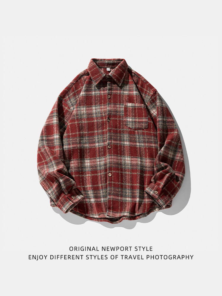 Custom Logo Vintage Mens Dress Shirt Fleece Lined Flannel Shirt for Men Warm Brushed Thicken Plaid Shirt Jacket Mens