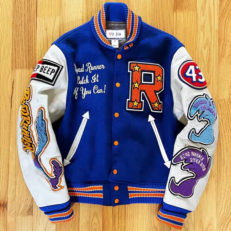 Custom Men's Varsity Jacket Wholesale Retro Vintage Leather Sleeve Letter Embroidered Bomber Jacket Custom Varsity Jacket