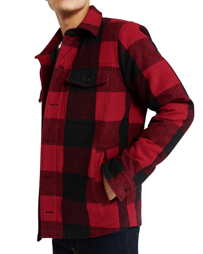 Black Check Plaid Flannel Shirt Jacket Winter Mens Custom Brand Fleece Jacket Knitted Dyed Eco-Friendly Breathable Front Logo