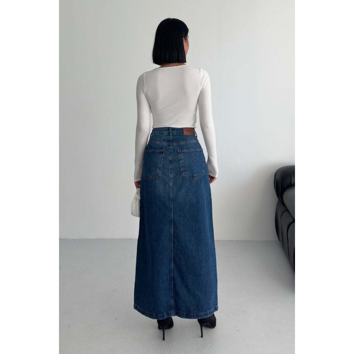 XLove Jeans Long Straight Silhouette 100% Cotton Simple Denim Skirt