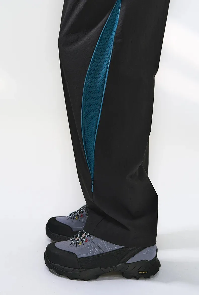 Men's High Straight Leg Nylon Track Pants Breathable Zipper Light Windbreak Hiking Elastic Outdoor Trekking Pants