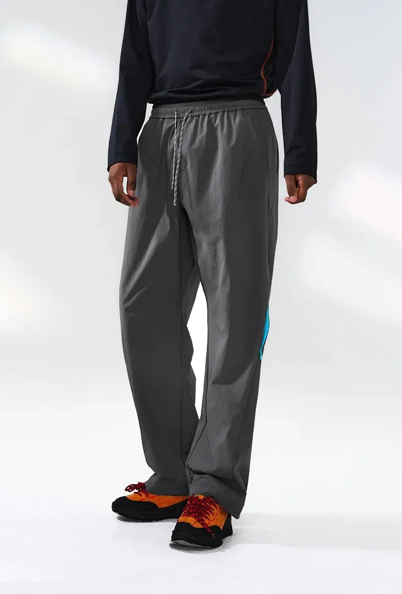 Men's High Straight Leg Nylon Track Pants Breathable Zipper Light Windbreak Hiking Elastic Outdoor Trekking Pants