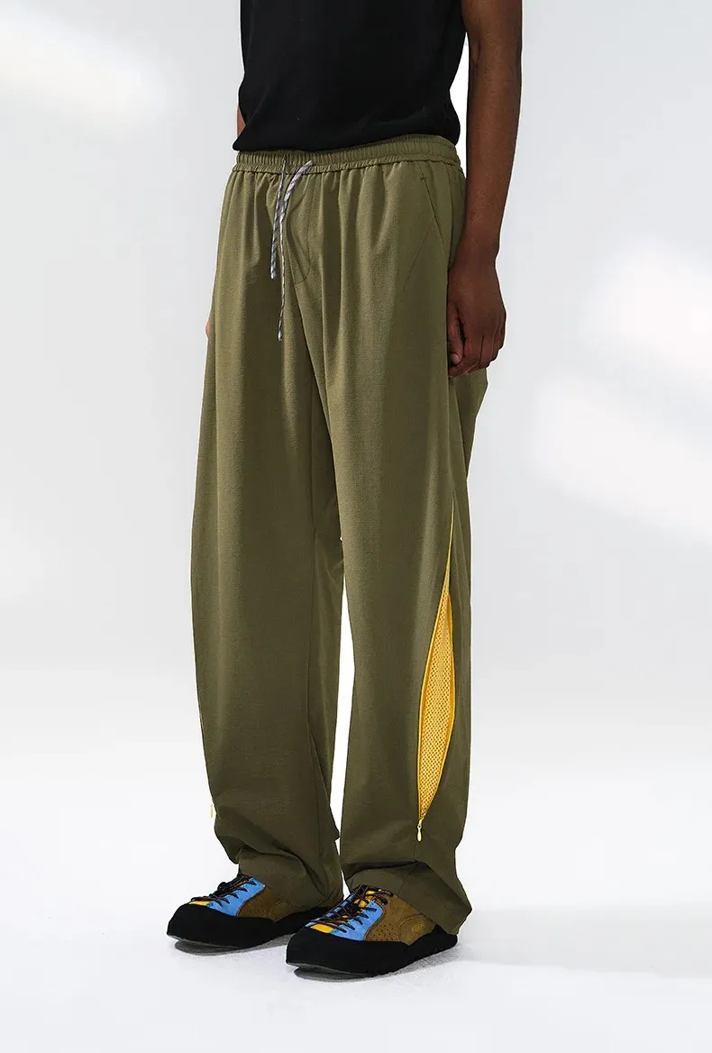 Men's High Straight Leg Nylon Track Pants Breathable Zipper Light Windbreak Hiking Elastic Outdoor Trekking Pants