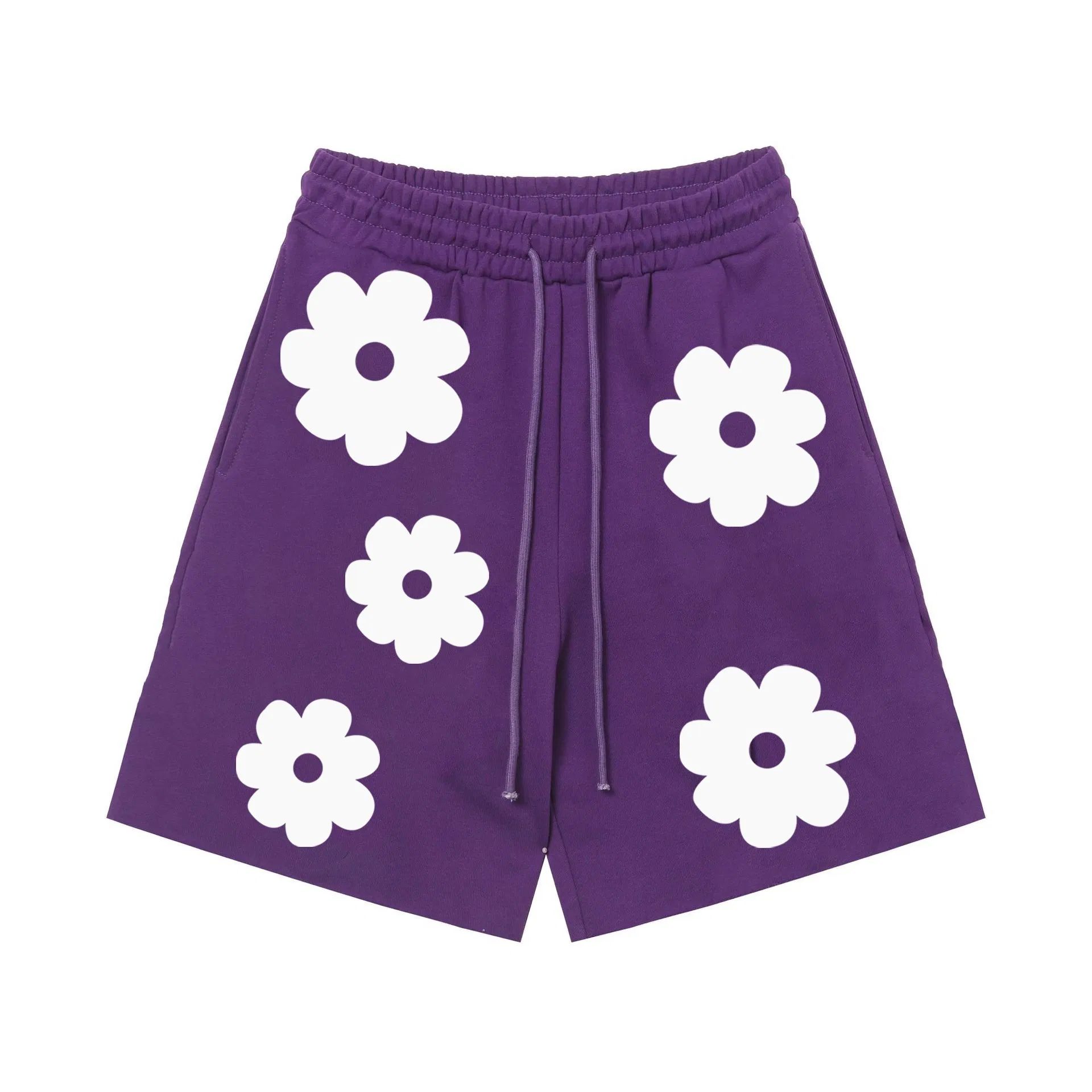 European American Trendy Brand's Casual Cross-Border Short-Sleeved Kapok Foam Printed Denim Shorts Elastic Waist for Men Women