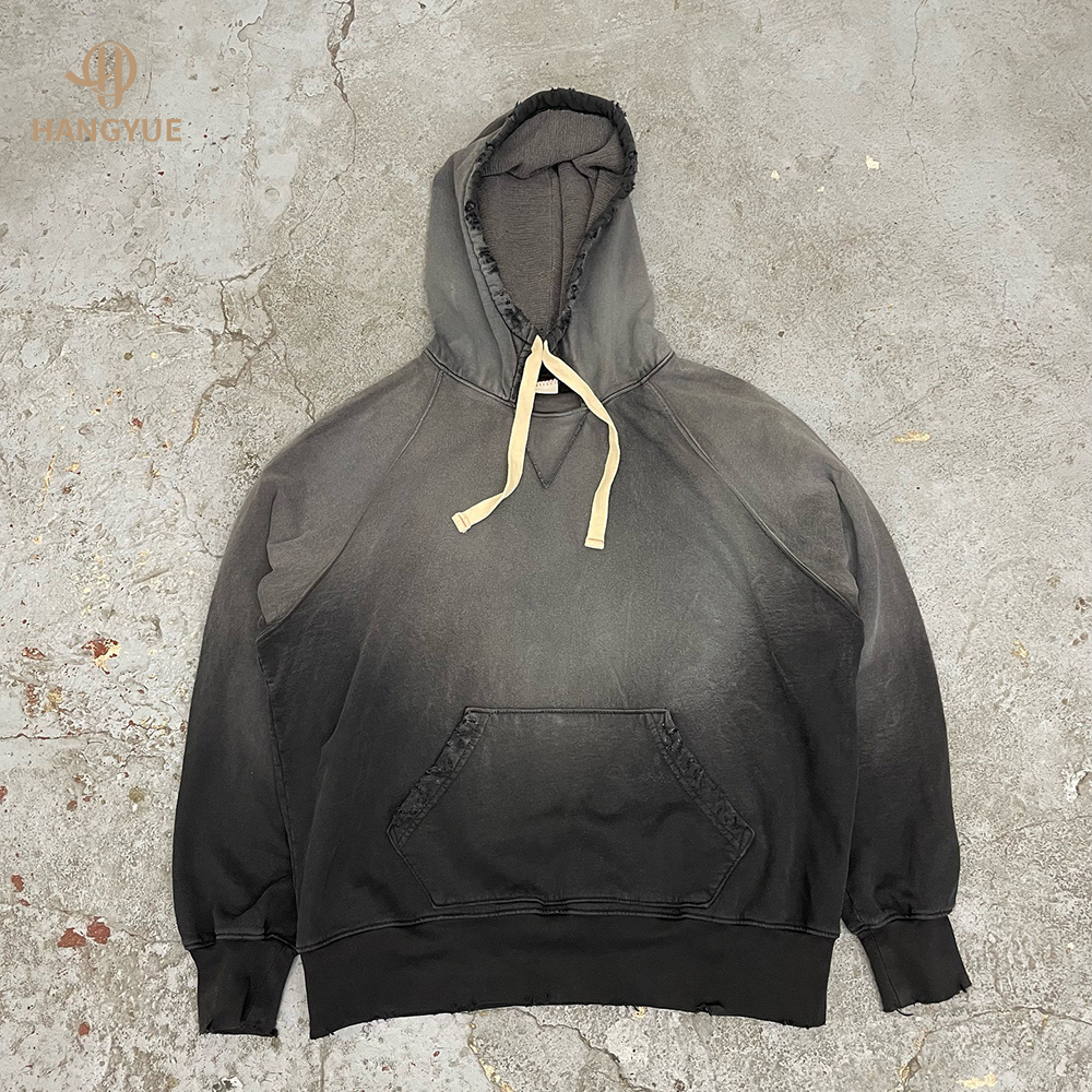 Custom Heavyweight 100% Cotton Acid Washed Oversized Blank Hoodies Men Cropped No Strings Sun Faded Vintage Stone Wash ODM